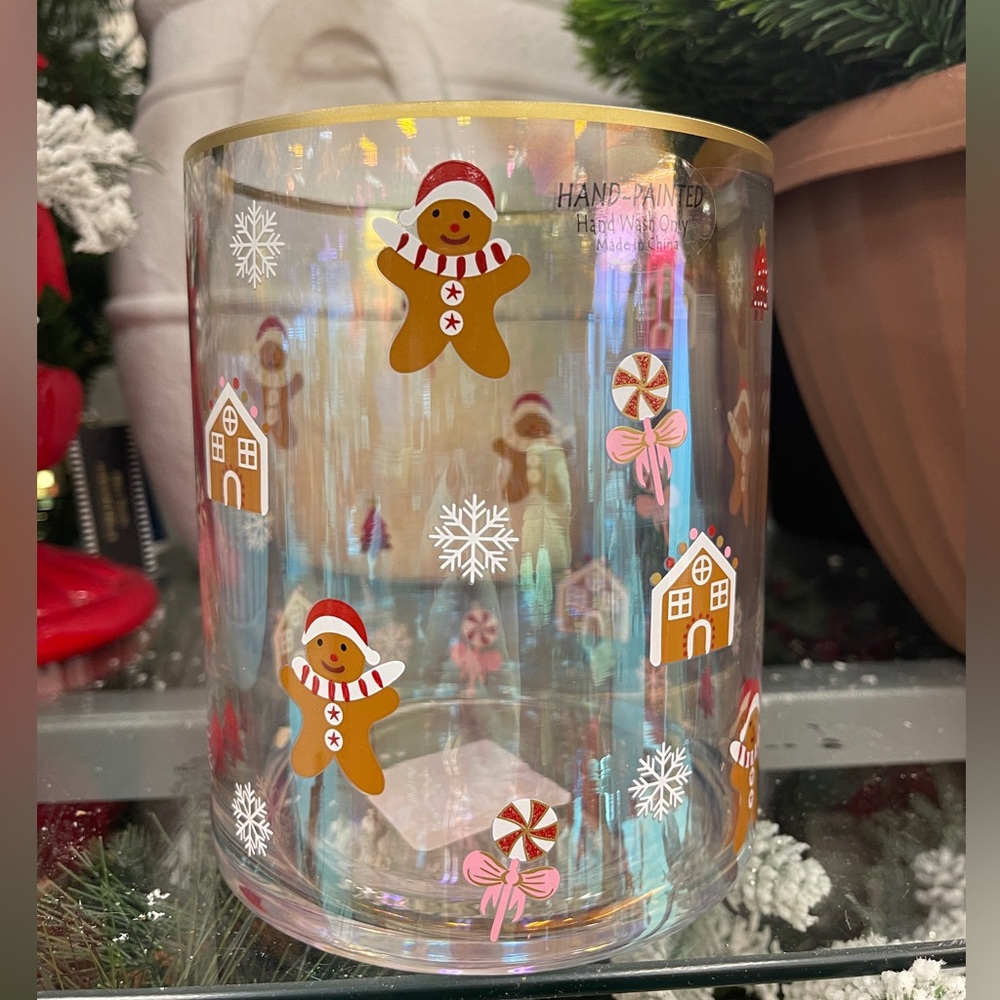Pink Christmas Nutcracker Gingerbread Peppermint themed Glass Vase NWT